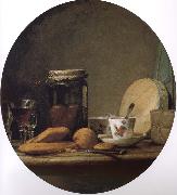 Equipped with a jar of apricot glass knife still life, etc. Jean Baptiste Simeon Chardin